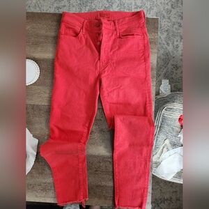 MOTHER The Stunner Ankle Fray in Tomato Size 27